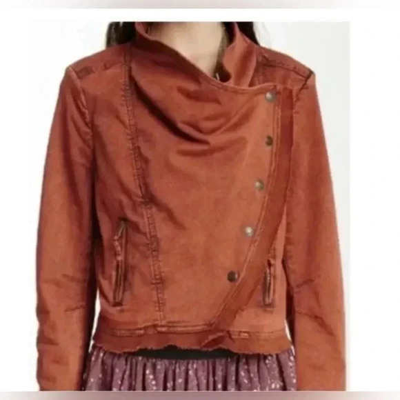 Free People Boho Collapsing Twill Raw Edge Jacket Hanna Rustic Orange Sz XS 006 - Picture 1 of 9